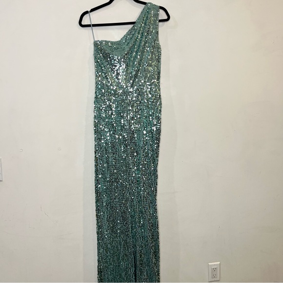 Rasario green sequin one shoulder gown maxi dress size US 6 NEW! New with tags! - Picture 10 of 13